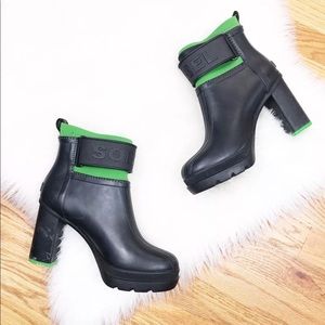 Sorel Black Green Medina II Heel Rainboots